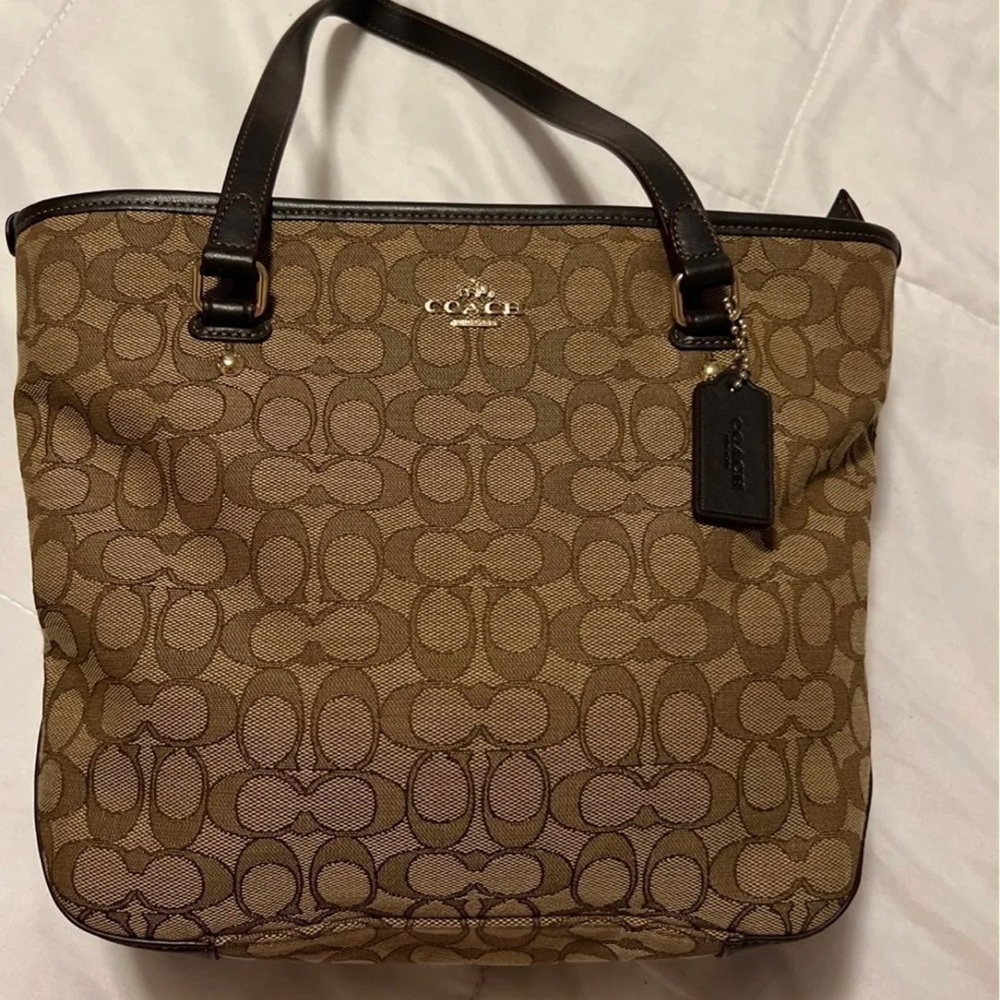 Coach outline Signature Ziptop Tote Shoulder Bag